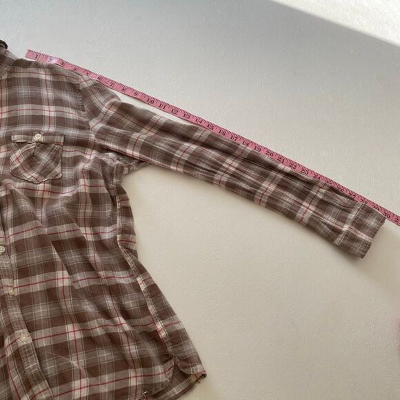 Aéropostale Plaid Button Down Shirt Brown Pink Flannel Top Women’s XL 100% Cotto - Picture 10 of 13